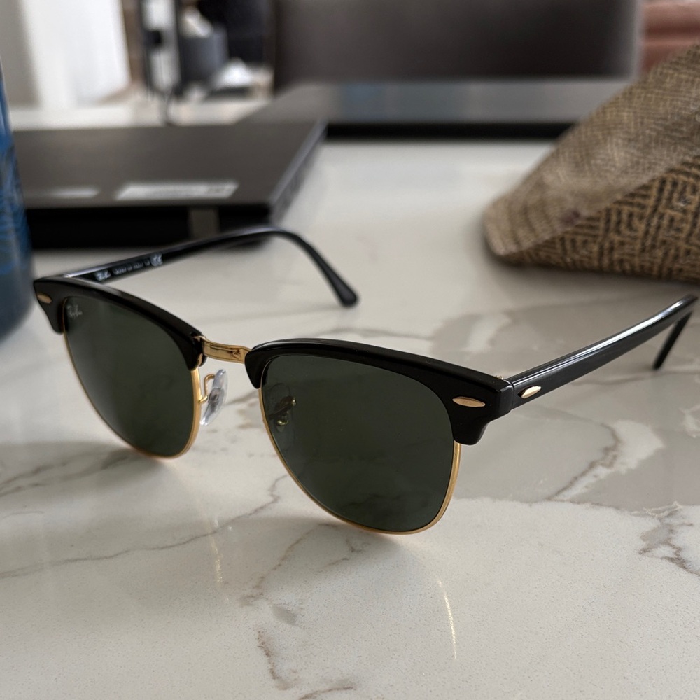Ray-Ban Black & Gold Clubmaster Sunglasses with Green Lenses